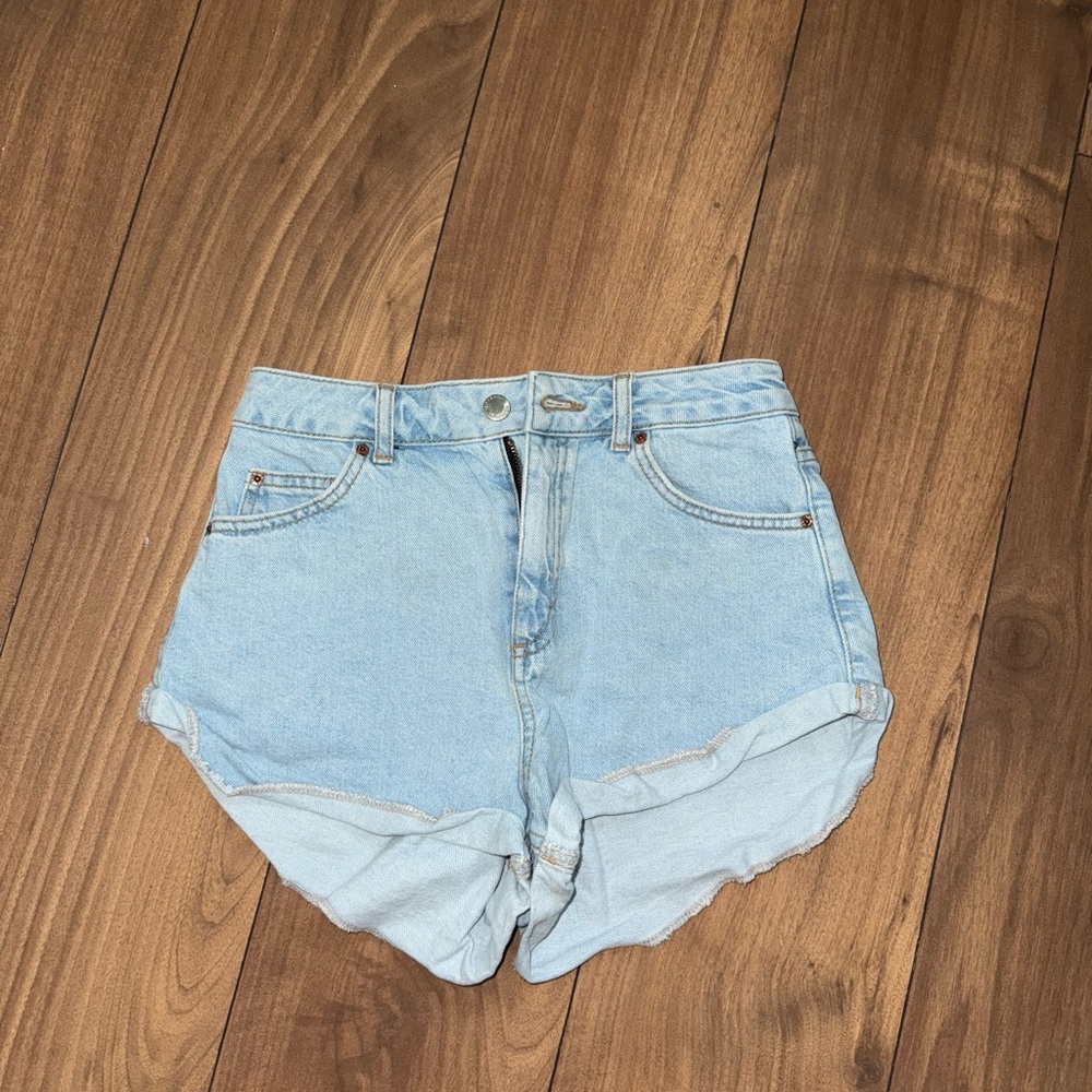 Topshop Blue High-Waisted Jean Shorts